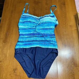 Christina Blue Swimwear Women's Ombre Striped w/ Top Drawstring Swimsuit Size 12